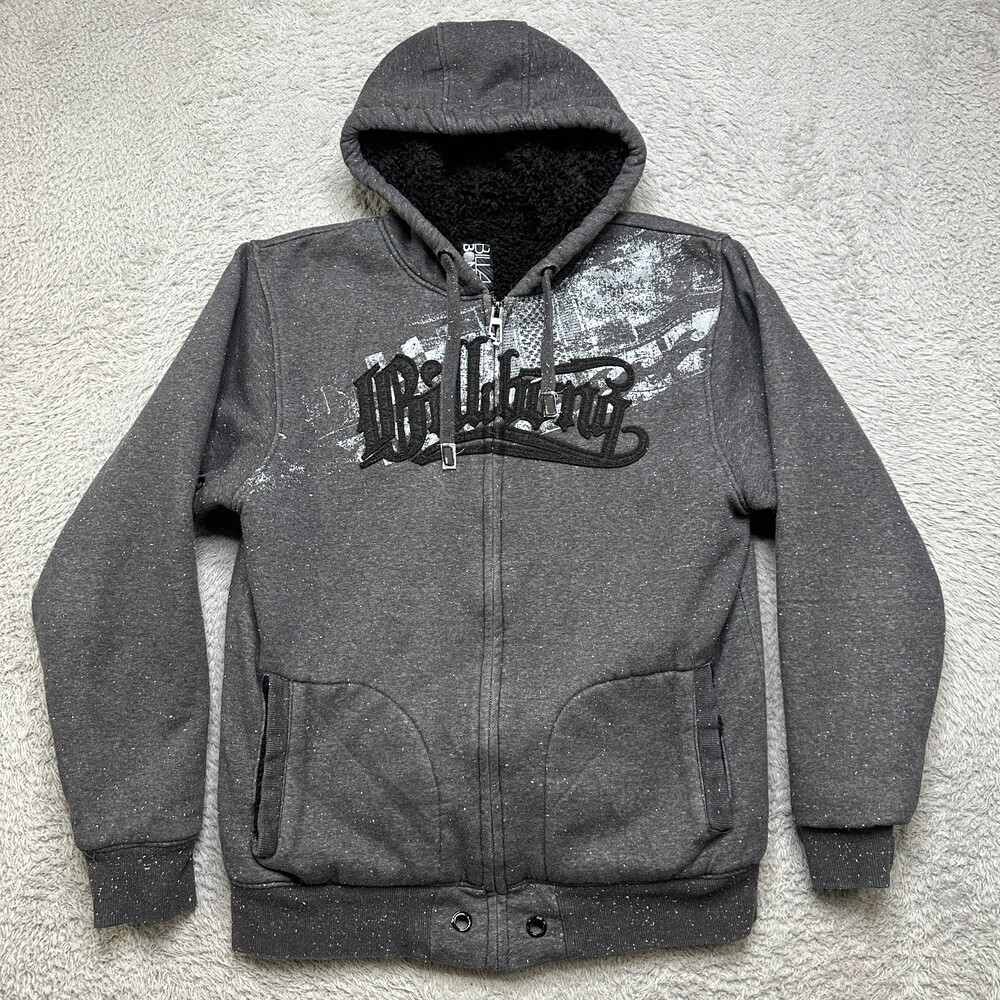 Billabong Sherpa Lined Hoodie Mens XL Gray Sweatshirt Jacket Full Zip Y2K